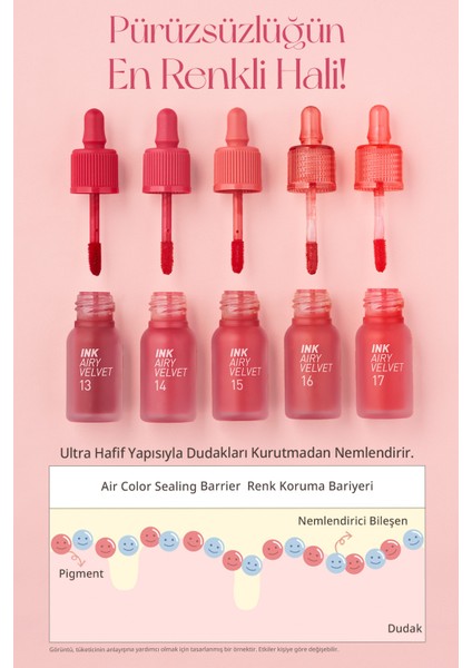 Uzun Süre Kalıcı ve Hafif Formüllü, Kadife Bitişli Tint PERIPERA Ink Airy Velvet (1 Hotspot Red)