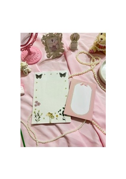 2'li Tutkallı A5-A6 Notepad Defter Seti Coquette Cottagecore Kareli