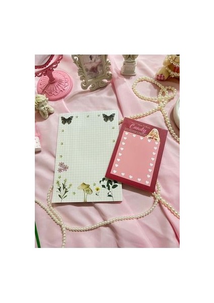 2'li Tutkallı A5-A6 Notepad Defter Seti Coquette Cottagecore Kareli