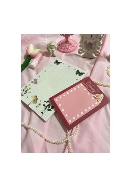 2'li Tutkallı A5-A6 Notepad Defter Seti Coquette Cottagecore Kareli
