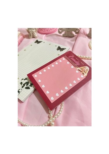 2'li Tutkallı A5-A6 Notepad Defter Seti Coquette Cottagecore Kareli