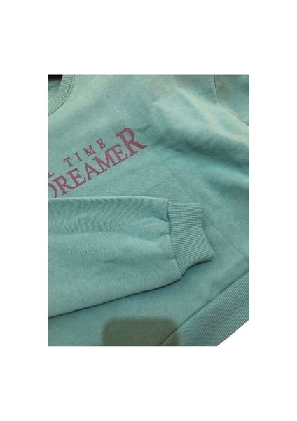 Kadın Oversize Baskılı Turkuaz Sweatshirt Crop Kazak modelleri