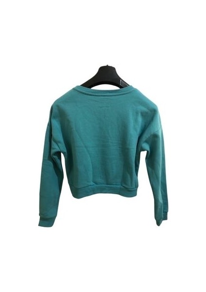 Kadın Oversize Baskılı Turkuaz Sweatshirt Crop Kazak fırsatları