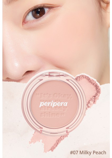 Pastel Tonlarda Sebum Dengeleyici Toz Allık PERIPERA Pure Blushed Sunshine Cheek (07 Milky Peach)