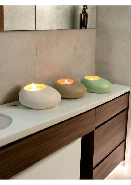 Concept Three Drops Minimal Dekoratif Beton Tealight Mumluk 3'lü Set [ Alaçatı-Vizon-Mint Yeşil ]