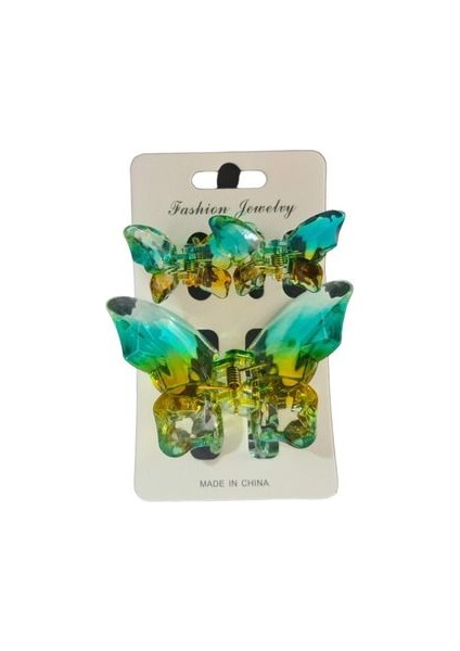 Yüksek Kaliteli Zarif Kelebek Deseni 2 Adet Küçük ve 1 Adet Büyük 3'lü Kristal Mandal Toka Seti