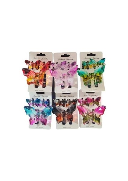 Yüksek Kaliteli Zarif Kelebek Deseni 2 Adet Küçük ve 1 Adet Büyük 3'lü Kristal Mandal Toka Seti modelleri