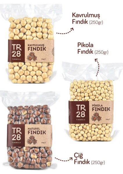 TR28 Tirebolu Fındıksever - Kavrulmuş Fındık, Çiğ Fındık ve Pikola Fındık 750 gr