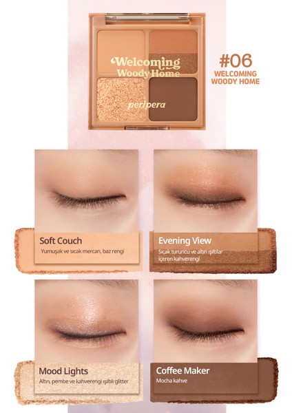 Mat ve Işıltılı Tonlarda 5'li Far Paleti Peripera Ink Pocket Shadow Palette (06WELCOMING Woody Home)