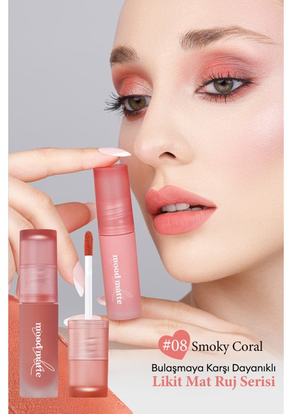 Mat Bitişli, Dolgun ve Pürüzsüz Görünüm Sunan Tint PERIPERA Ink Mood Matte Tint (08 Smoky Coral)