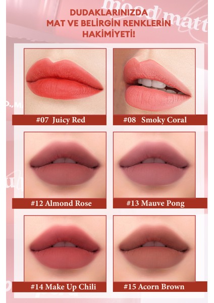 Mat Bitişli, Dolgun ve Pürüzsüz Görünüm Sunan Tint PERIPERA Ink Mood Matte Tint (08 Smoky Coral)