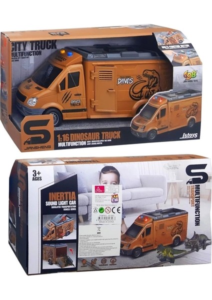 Canem JS126C 1:16 Sürtmeli Sesli Işıklı Dinozor Taşıyan Araba 3+