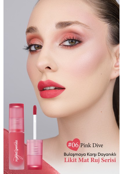 Mat Bitişli, Dolgun ve Pürüzsüz Görünüm Sunan Tint PERIPERA Ink Mood Matte Tint (06 Pink Dive)