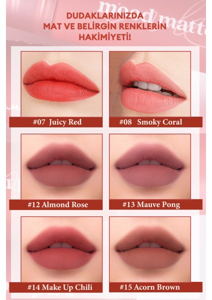 Mat Bitişli, Dolgun ve Pürüzsüz Görünüm Sunan Tint PERIPERA Ink Mood Matte Tint (06 Pink Dive)