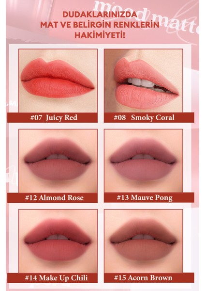 Mat Bitişli, Dolgun ve Pürüzsüz Görünüm Sunan Tint PERIPERA Ink Mood Matte Tint (05 Ginger Red)