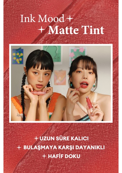 Mat Bitişli, Dolgun ve Pürüzsüz Görünüm Sunan Tint PERIPERA Ink Mood Matte Tint (05 Ginger Red)