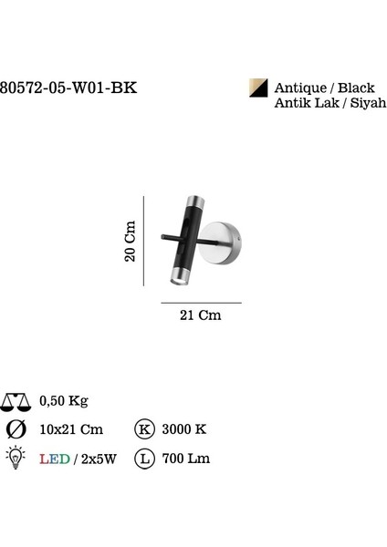 Nuance Teklı Ledlı Sıyah Aplık 5WX2 3000K