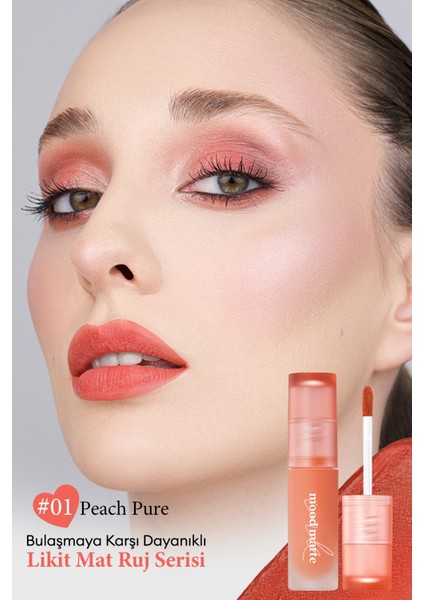 Mat Bitişli, Dolgun ve Pürüzsüz Görünüm Sunan Tint PERIPERA Ink Mood Matte Tint (01 Peach Pure)