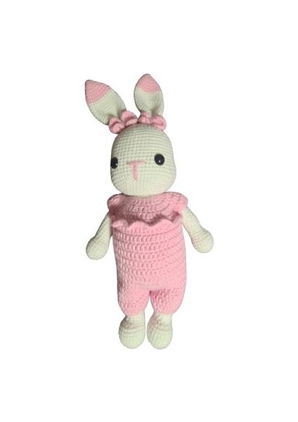 Sevimli Oyun Arkadaşı Tavşan %100 Doğal El Yapımı Amigurumi Pembe Bebek 25CM