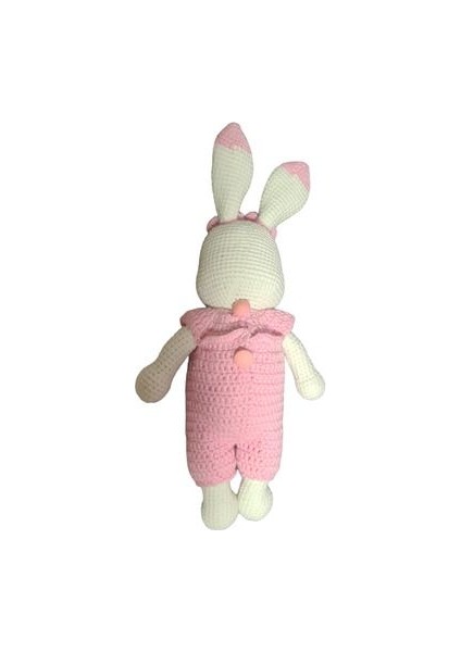 Sevimli Oyun Arkadaşı Tavşan %100 Doğal El Yapımı Amigurumi Pembe Bebek 25CM