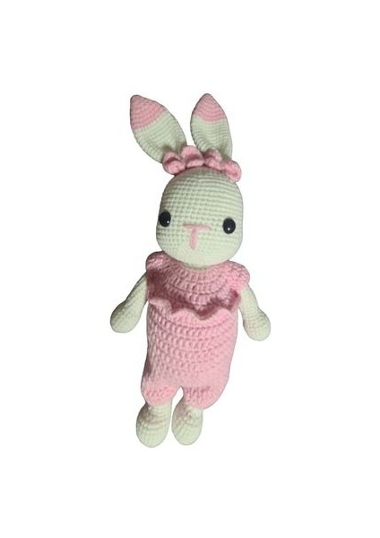 Sevimli Oyun Arkadaşı Tavşan %100 Doğal El Yapımı Amigurumi Pembe Bebek 25CM