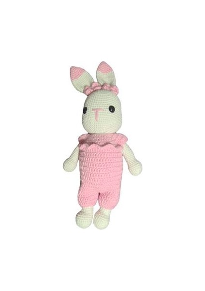 Sevimli Oyun Arkadaşı Tavşan %100 Doğal El Yapımı Amigurumi Pembe Bebek 25CM