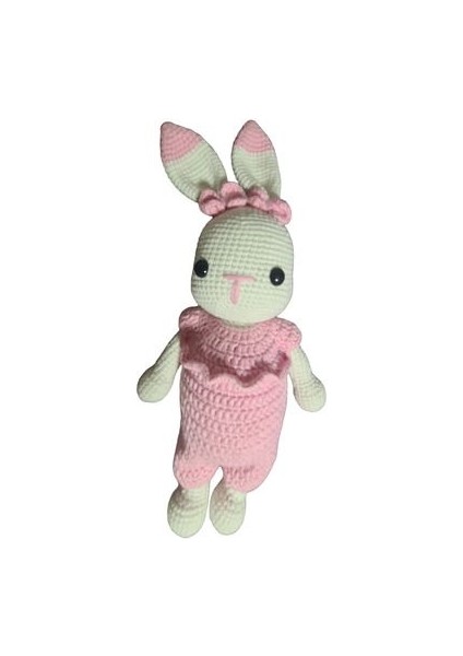 Sevimli Oyun Arkadaşı Tavşan %100 Doğal El Yapımı Amigurumi Pembe Bebek 25CM