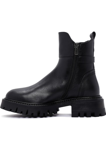 Kadın Siyah Fermuarlı Toka Detaylı Deri Bot 24WFD131218 fiyatları