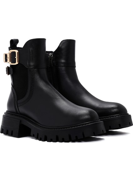 Kadın Siyah Fermuarlı Toka Detaylı Deri Bot 24WFD131218 fırsatları