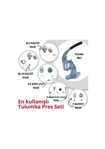 Tulumba Pres Full Kalıp Set. Pembe Tulumba Pres, Kuşgözü, Çıtçıt, Klikıt, Rivet Basma Aparatları