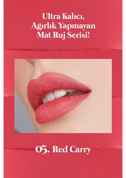 Mat Bitişli ve Uzun Süre Kalıcı Stick Ruj PERIPERA Ink Mood Matte Stick (05 Red Carry)