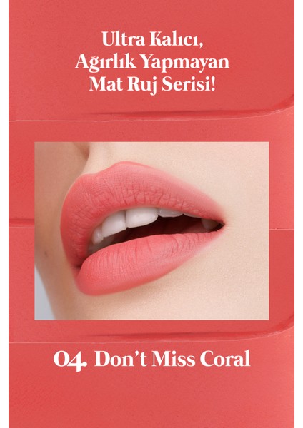 Mat Bitişli ve Uzun Süre Kalıcı Stick Ruj PERIPERA Ink Mood Matte Stick (04 Don't Miss Coral)