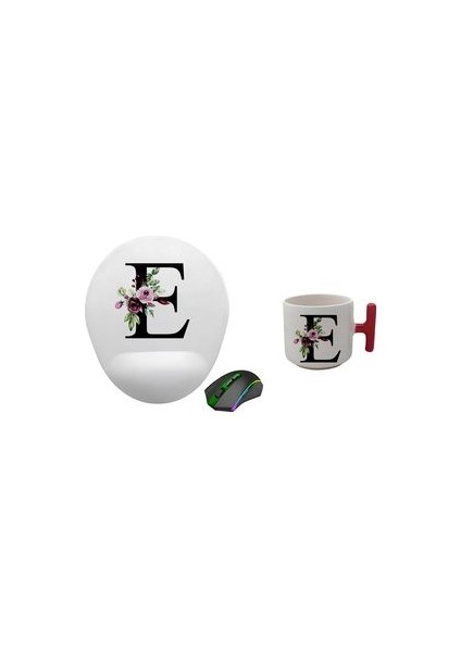 E Harf Baskılı Mouse Pad + Kupa Set