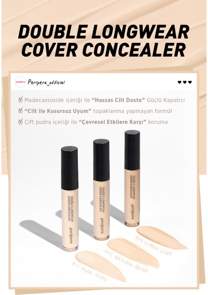Hafif Yapılı Gün Boyu Yüksek Kapatıcı PERIPERA Double Longwear Cover Concealer (#02 Natural Beige)