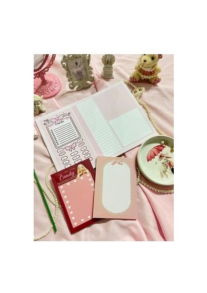 3'lü Tutkallı A4-A6-A6 Notepad Planner Defter Seti Coquette