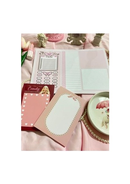 3'lü Tutkallı A4-A6-A6 Notepad Planner Defter Seti Coquette