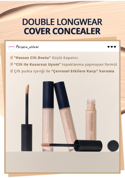 Hafif Yapılı Gün Boyu Yüksek Kapatıcı PERIPERA Double Longwear Cover Concealer (#01 Pure Ivory) fiyatları