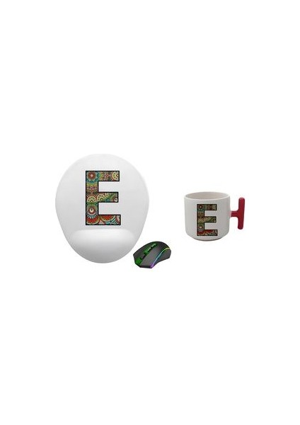 E Harf Baskılı Mouse Pad + Kupa Set
