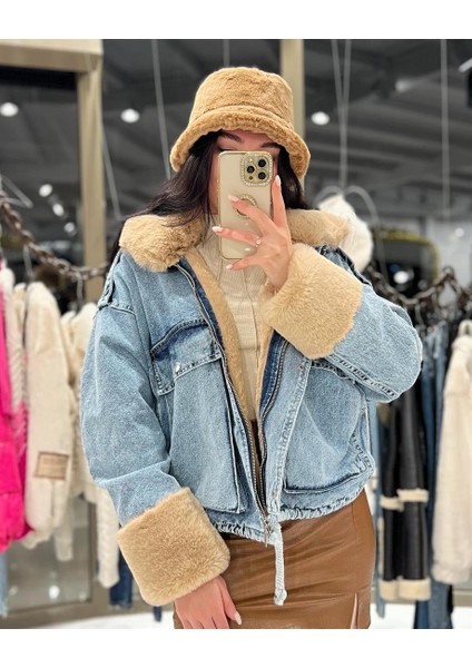 Leksa Kısa Içi Kürklü Kot Mont Camel