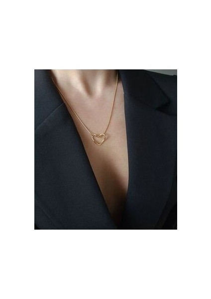 Çelik Valentine’s Düğüm Kalp Kolye Içi Boş Kalp Gold