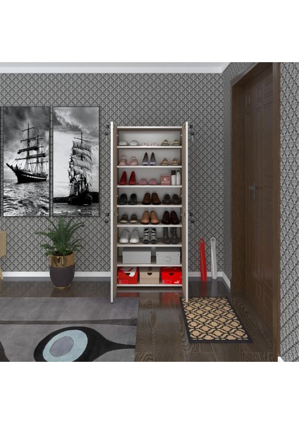 Kenzlife Ayakkabılık Ayakkabı Dolabı Kilitli Be Real Crd 160*70*32 Kapaklı Arkalıklı Ofis Dolabı Iki Bölme
