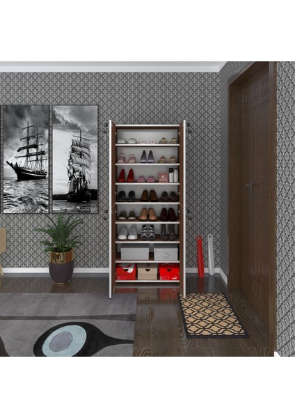 Kenzlife Ayakkabılık Ayakkabı Dolabı Kilitli Be Real Cvz 160*70*32 Kapaklı Arkalıklı Ofis Dolabı Iki Bölme