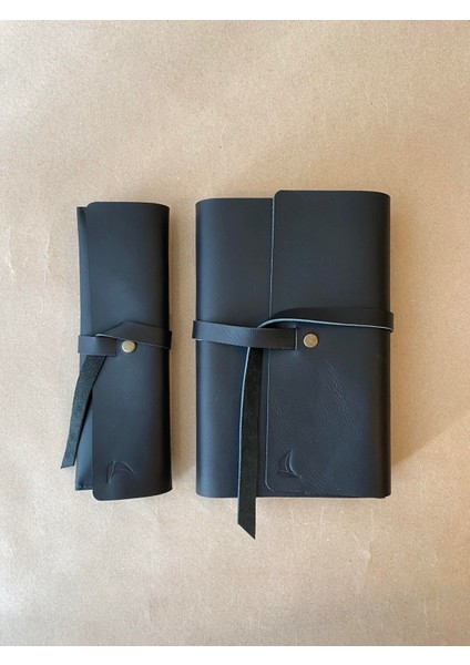 (İsim Yazıyoruz) El Yapımı Hakiki Deri 2'li Hediye Seti Kitap Ajanda Kılıfı & Kalemlik