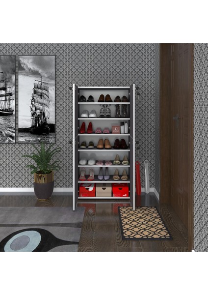 Kenzlife Ayakkabılık Ayakkabı Dolabı Kilitli Be Real Gri 140*70*32 Kapaklı Arkalıklı Ofis Dolabı Iki Bölme