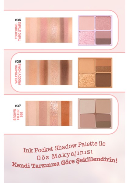 Mat ve Parıltılı Tonlarda 4'lü Far Paleti Peripera Ink Pocket Shadow Palette (03 Brown Filter 360)