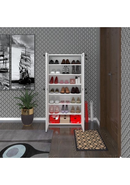 Kenzlife Ayakkabılık Ayakkabı Dolabı Kilitli Be Real Byz 140*70*32 Kapaklı Arkalıklı Ofis Dolabı Iki Bölme