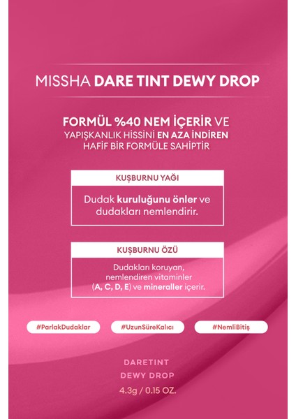 Uzun Süre Kalıcı, Nemli Bitiş Sunan Parlak Tint Dare Tint Dewy Drop (Mauve Fog)