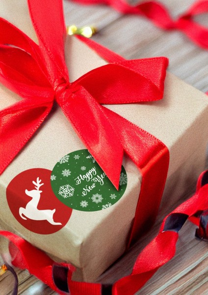 Christmas Temalı, Hediye Paketi, Happy New Year Yılbaşı Hediye Paketi Sticker 24 Adet modelleri