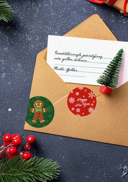 Christmas Temalı, Hediye Paketi, Happy New Year Yılbaşı Hediye Paketi Sticker 24 Adet fırsatları