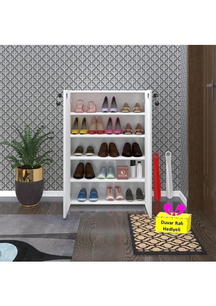 Kenzlife Ayakkabılık Ayakkabı Dolabı Kilitli Be Real Byz 100*70*32 Kapaklı Arkalıklı Ofis Dolabı + Tekli Duvar Rafı Hediyeli